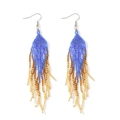 Bohemian beaded tassel earrings featuring a blue and gold gradient color scheme - Gradient Blue Gold Tassel (MG-E200035B)