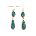 Gold-trimmed royal blue teardrop dangling hook earrings with a sparkling glitter texture - Gold Frame Royal Blue (EA088-11金)