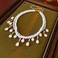 Collana a doppio strato placcata in oro con perle bianche e gocce di cristallo lucenti - Stile a Doppio Strato in Perle di Diamante a Goccia d'Acqua in Zirconia / Oro
