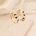 Retro 18K gold-plated hoop earrings with enamel evil eye pattern on beige background - White
