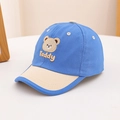 Close-up of a child baseball cap featuring teddy bear embroidery and contrast brim - Blue/Beige