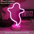 Pink LED ghost neon sign with round base, USB or battery powered, 29x18cm decor - Ghost Pink Light