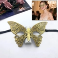Elegant gold butterfly lace mask with embroidery and black ribbons for masquerade party - Wing