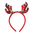 Weihnachts-Haarreif mit Rentiergeweih in rotem Karo-Muster und Stechpalmen-Dekoration - Karomuster Geweih / 1# Karomuster Geweih