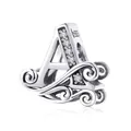 Letter A charm in S925 sterling silver with sparkling cubic zirconia inlay for DIY bracelets - Letter A