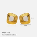 Square stainless steel stud earrings in 18K gold finish with white pearl center inlay - Gold Pearl Square Studs
