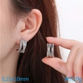 Pendientes de aro en C de acero plateado con diamantes y diseño trenzado de 21x10mm - Color Acero (Plata)