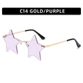 Fashion rimless star shaped sunglasses with gold metal frame and purple tinted lenses - Gold Frame Light Purple
