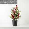 35cm artificial Christmas berry tree with snowy pine needles and red berries in black pot - 35CM Christmas Red Berry Potted Tree