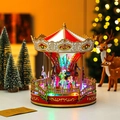 Carrusel musical de Navidad rojo y blanco con luces LED de colores para decoración - Grande 【27*23.5cm】