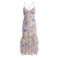 Damen Sommerkleid mit Blumendruck, Rüschen und überkreuzten Trägern am Rücken - S / Buntes Blumenmuster
