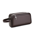 Dark brown leather business clutch bag with side handle and metal zipper details - Brown Without Lock