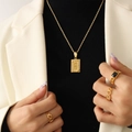 18K vergoldete Halskette mit F-Anhänger und vintage goldene Ringe im Set für Damen - Buchstabe F Gold
