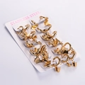 Set de 12 pares de pendientes de aro de mariposa en acero inoxidable chapado en oro de 18K - Estilo de Aro Redondo (14,5 mm de diámetro exterior) / Dorado