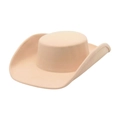 French style beige wool felt fedora hat with wide curled brim in western cowboy design - One Size / Beige