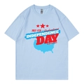 Light blue short-sleeved t-shirt with July 4th Independence Day graphic print - Light Blue