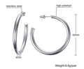 Pendientes de aro en forma de C de acero inoxidable plateado pulido de 42 mm para mujer - 42mm / Color Acero