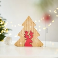 20cm wooden Christmas tree desktop ornament with red reindeer and snowflake patterns - Christmas Tree Red Reindeer (20cm)