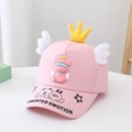 Pink kids baseball cap with yellow crown, white wings, and cute cartoon bear patch - 6M-3Y/Circumference 46-50cm / Pink Crown Wings