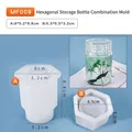 Hexagonal storage bottle silicone mold set for DIY resin jar with lid crafting - Hexagonal Prism Bottle
