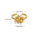 Detail view of 18K gold star ring with pearl and diamond inlays plus size dimensions - Pentagram Pearl Rhinestone Style (G11207218) / Gold