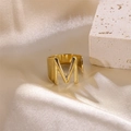 Polished golden open ring featuring a minimalist capital letter M on champagne satin - Letter M / Gold