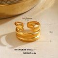 Golden chunky geometric stainless steel open ring with dual layer design and size specs - Double Ring Layered Minimalist Style (1257)