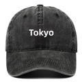 Casquette baseball noire délavée vintage avec broderie TOKYO blanche et visière courbée - Réglable / Noir