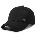 Classic black cotton baseball cap with curved brim and rectangular metal side plate detail - Adjustable / Black