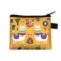 Cartoon alpaca printed yellow polyester coin purse for kids with zipper closure - Bright Yellow Ethnic Bird and Alpaca