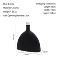 Modern minimalist black matte ceramic vase, model B, size 18.5x18cm with dimensions shown - Matte Black - Style B