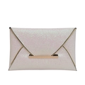 Chic pink glitter envelope clutch bag with iridescent finish and gold metal trim - White