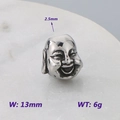 Perle d'espacement bouddha en acier inoxydable argenté, 13 mm de large, trou 2,5 mm - Style de bouddha rieur Maitreya (KLJ9085-KJX)