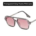 Retro double-bridge sunglasses with transparent grey frame and pink tinted lenses - Transparent Grey Frame Pink Lens