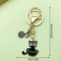 Schattige zwarte kat emaille sleutelhanger met muzieknoot hanger en goud clip - Zwarte Kat Stijl (LS214) / Zwart