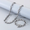 Conjunto de collar de cadena y pulsera con barra en T de acero inoxidable plateado de moda - Pulsera con Cierre OT (21cm) / Color Acero