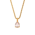 Collana a catena a fune dorata da 2mm con pendente in cristallo a goccia d'acqua - Zirconia Trasparente