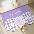 Absorbent purple bath mat with checkered flower patterns for bathroom entrance decor - Checkered Floral Purple