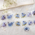 Blue rose PET stickers and floral decorative tape in a round tin gift box for journaling - Ice Blue Rose