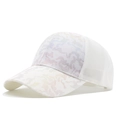 Close-up of camouflage baseball cap featuring white mesh back and pastel gradient front - White