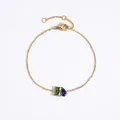 14K gold plated stainless steel bracelet with green square and purple drop zircon stones - 14K Gold / August Olive Green Square Deep Purple Teardrop