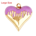 Large size heart pendant with purple enamel and golden metal finish in drip design - Drip Heart Lavender Large