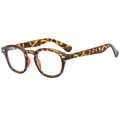 Retro round tortoise shell eyeglasses with silver metal rivets and clear blue light lenses - Demi Clear