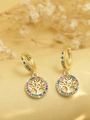 Detail of golden Tree of Life drop earrings with vibrant multi-color crystals - A5-Tree of Life