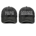 Set of PAPA and MAMA embroidered washed cotton baseball caps in vintage black and grey - Black PAPA+MAMA (2-Piece Set)