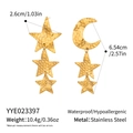 Detailed dimensions and features of asymmetrical star and moon gold steel earrings - Star Moon Asymmetric Style (YYE023397)
