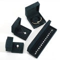 Coffret à bijoux en velours vert foncé pour bagues et colliers avec surpiqûres - Boîte à bague / Bleu foncé (Velours)
