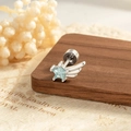 Screw-back wing stud earring with a light blue star-shaped zircon and silver finish - Light Sea Blue Gemstone Left Wing (Single)