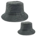 Dark grey washed cotton bucket hat with metal eyelets and stitched brim detail - Parent-Child Set (1 Adult 1 Kid) / Green