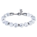 Dettaglio macro di un bracciale di perle map stone 8mm con chiusura a moschettone argento - 8mm / Bracciale in Howlite Bianca
